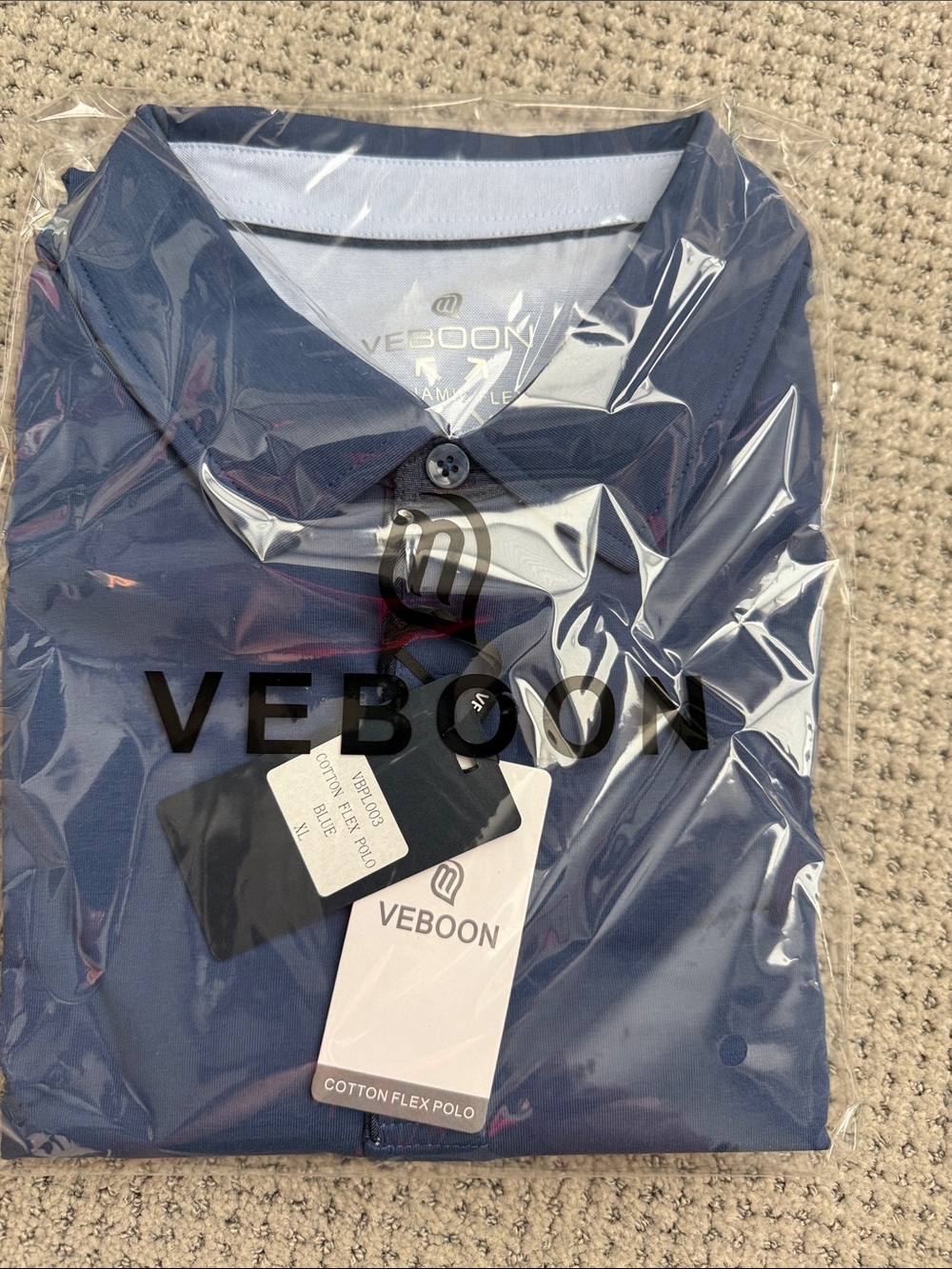 VEBOON Men's Navy Cotton Flex long sleeve Shirt